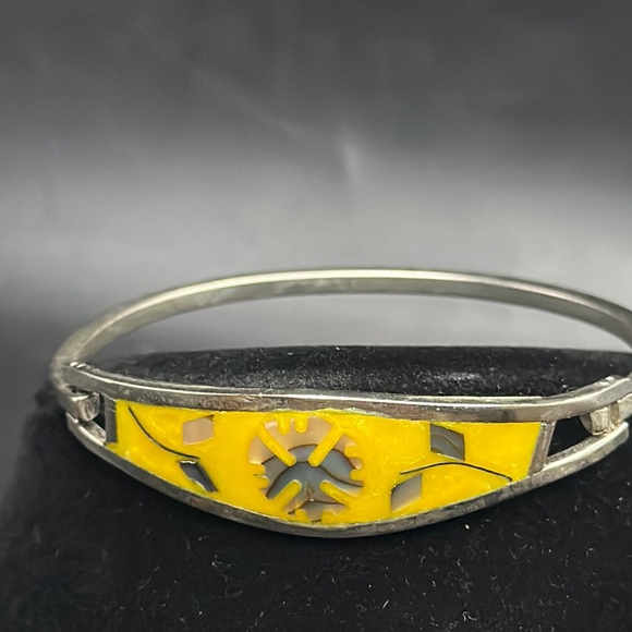 Taxaco Abalone Inlay Silver Bangle Vintage - Picture 1 of 4